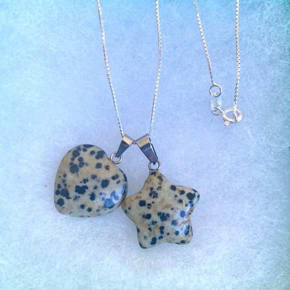 Dalmatian Jasper Star ⭐️ and heart ❤️ sterling silver necklace - Picture 2 of 5